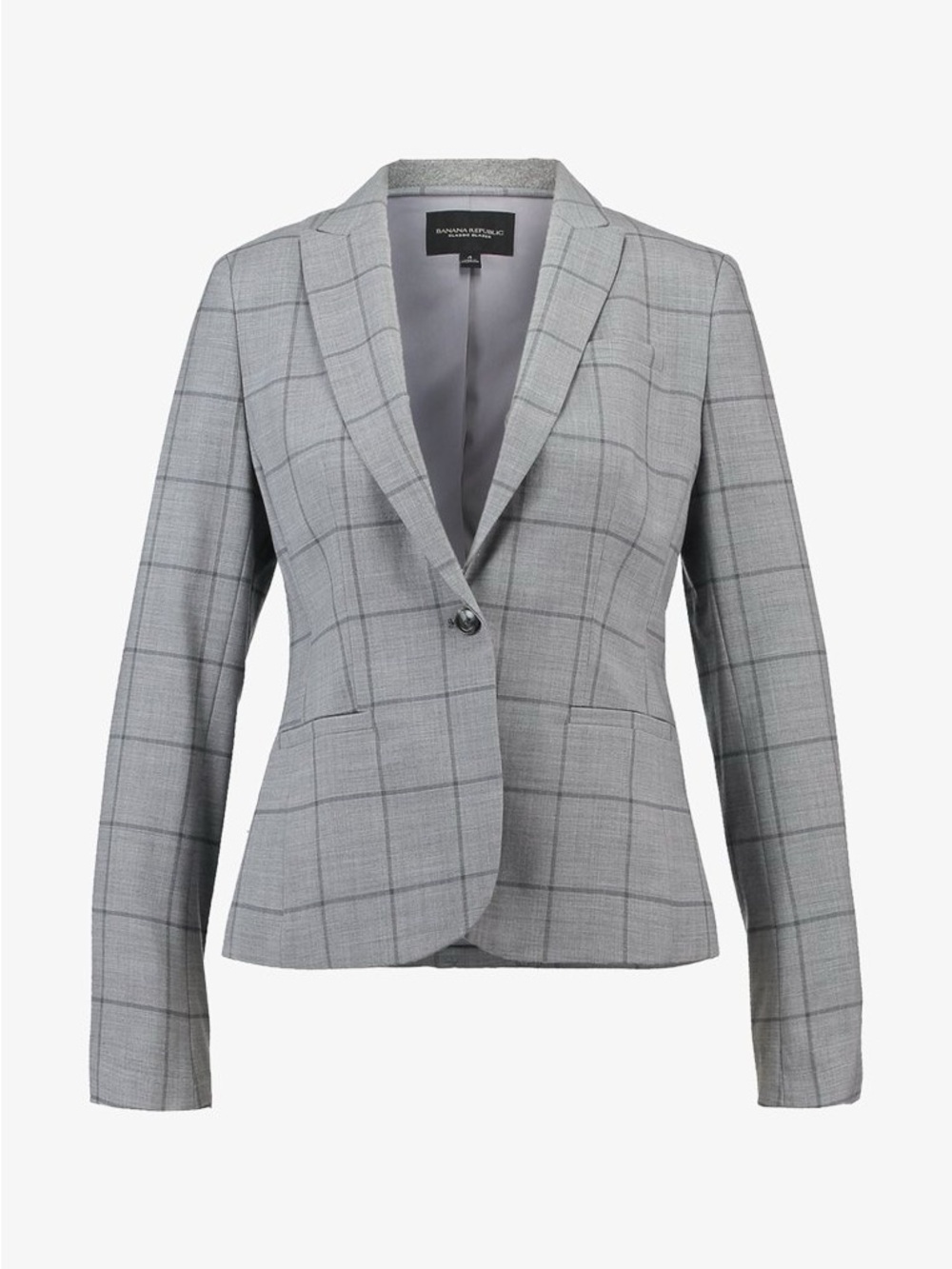 Banana Republic PETITE Size 8 Blazer in Light Grey Windowpane Single-Button